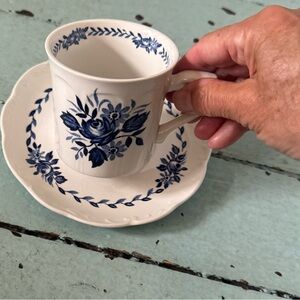 Vintage Dresden Blue Flat Cup and Saucer - J & G Meakin, Made in England